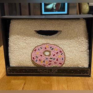 New in the Box Rachel Zoe Beaded Donut Clutch Cream Gold Chain Crossbody